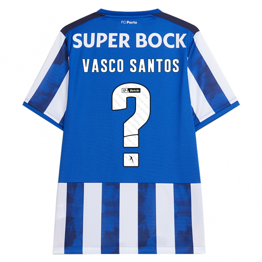 Kandiny Niño Camiseta Vasco Santos #0 Azul Blanco 1ª Equipación 2024/25 La Camisa Chile