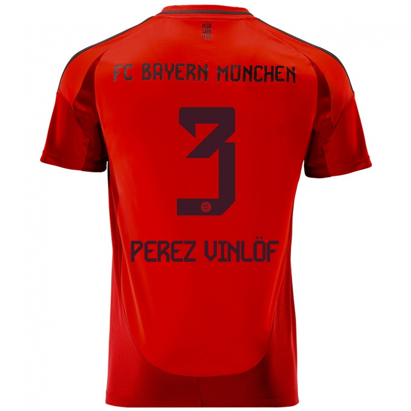 Kandiny Niño Camiseta Matteo Perez Vinlöf #3 Rojo 1ª Equipación 2024/25 La Camisa Chile