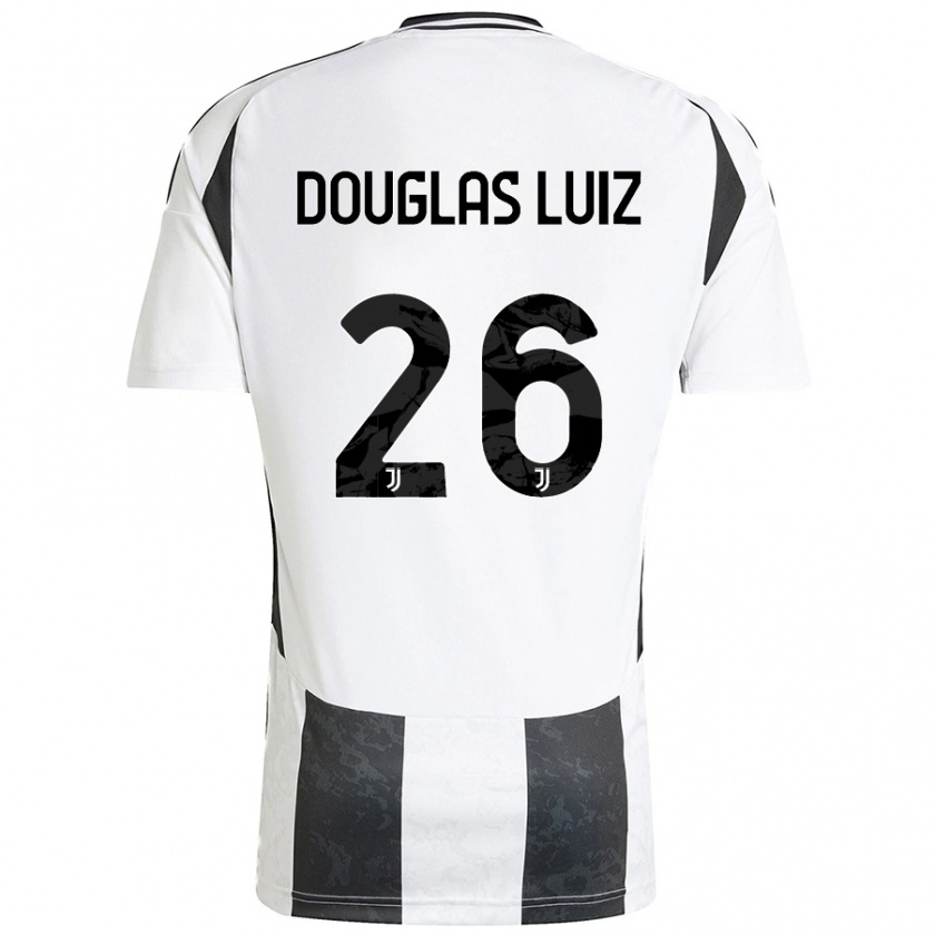 Kandiny Niño Camiseta Douglas Luiz #26 Blanco Negro 1ª Equipación 2024/25 La Camisa Chile