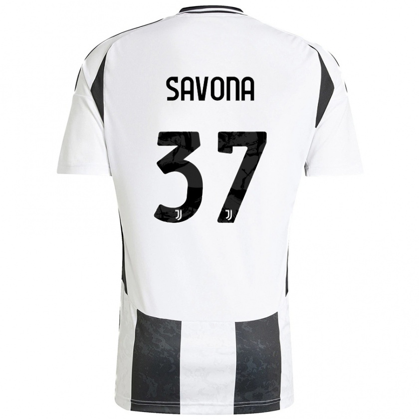 Kandiny Niño Camiseta Nicolò Savona #37 Blanco Negro 1ª Equipación 2024/25 La Camisa Chile