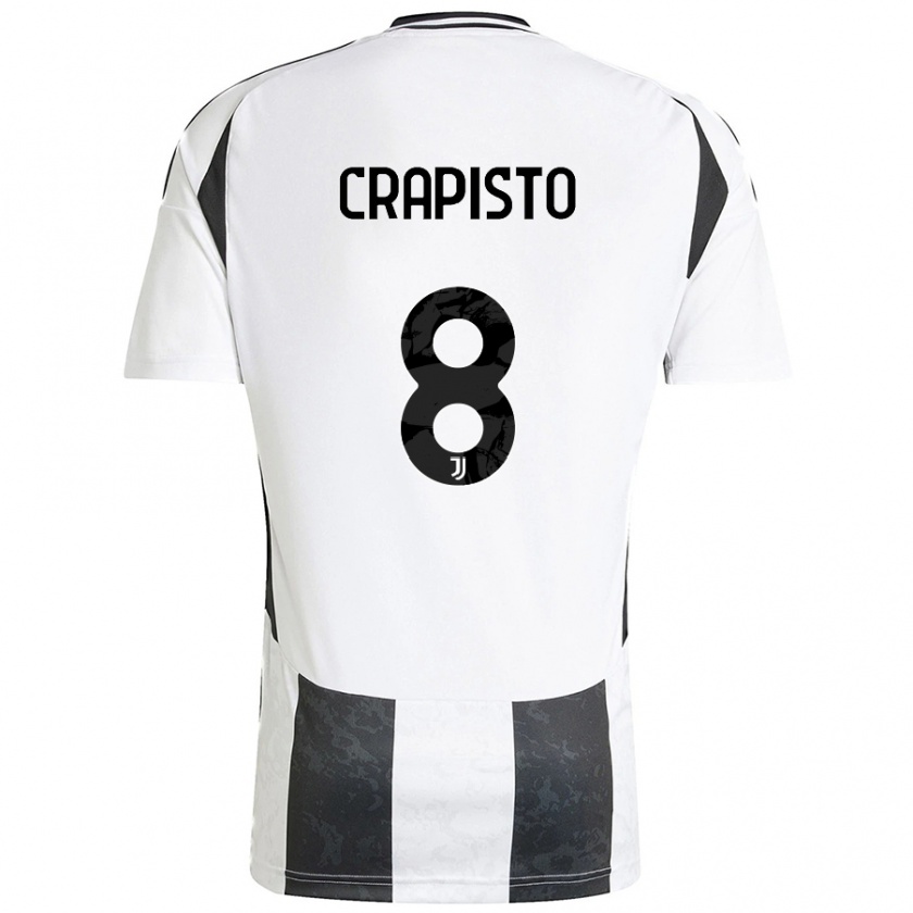 Kandiny Niño Camiseta Francesco Crapisto #8 Blanco Negro 1ª Equipación 2024/25 La Camisa Chile