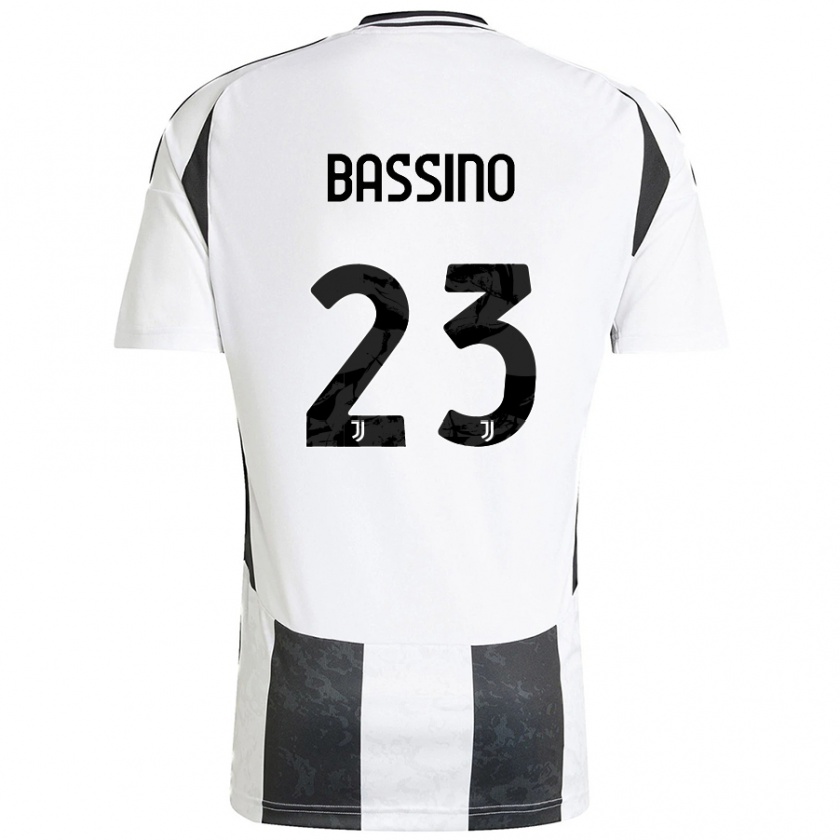 Kandiny Niño Camiseta Alessandro Bassino #23 Blanco Negro 1ª Equipación 2024/25 La Camisa Chile