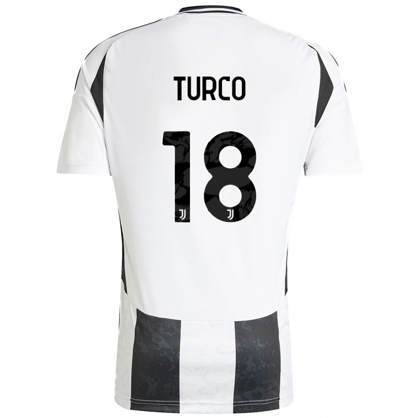 Kandiny Niño Camiseta Nicolo Turco #18 Blanco Negro 1ª Equipación 2024/25 La Camisa Chile