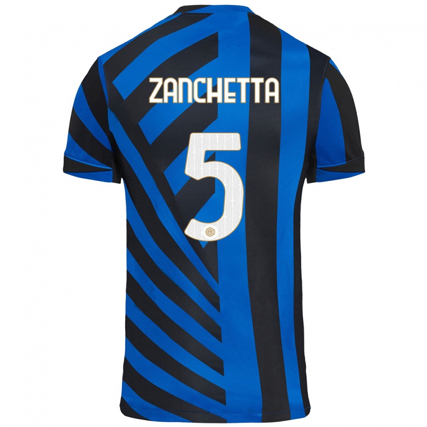 Kandiny Niño Camiseta Mattia Zanchetta #5 Azul Negro 1ª Equipación 2024/25 La Camisa Chile