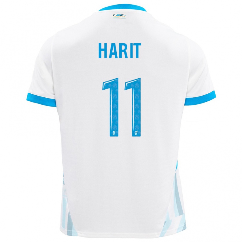 Kandiny Niño Camiseta Amine Harit #11 Blanco Azul Cielo 1ª Equipación 2024/25 La Camisa Chile