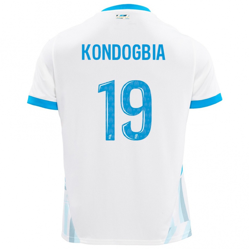 Kandiny Niño Camiseta Geoffrey Kondogbia #19 Blanco Azul Cielo 1ª Equipación 2024/25 La Camisa Chile