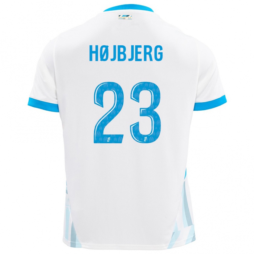 Kandiny Niño Camiseta Pierre-Emile Højbjerg #23 Blanco Azul Cielo 1ª Equipación 2024/25 La Camisa Chile