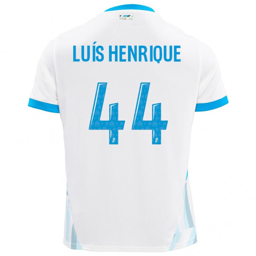 Kandiny Niño Camiseta Luis Henrique #44 Blanco Azul Cielo 1ª Equipación 2024/25 La Camisa Chile