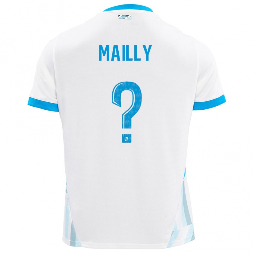 Kandiny Niño Camiseta Evan Mailly #0 Blanco Azul Cielo 1ª Equipación 2024/25 La Camisa Chile