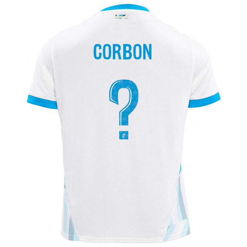 Kandiny Niño Camiseta Max Corbon #0 Blanco Azul Cielo 1ª Equipación 2024/25 La Camisa Chile