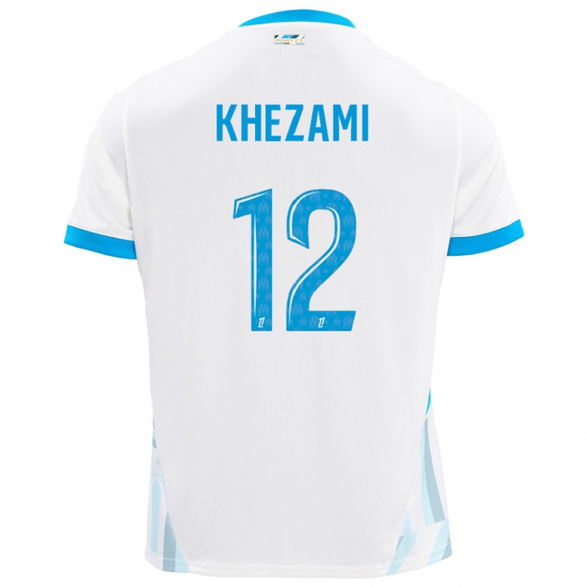 Kandiny Niño Camiseta Roselène Khezami #12 Blanco Azul Cielo 1ª Equipación 2024/25 La Camisa Chile