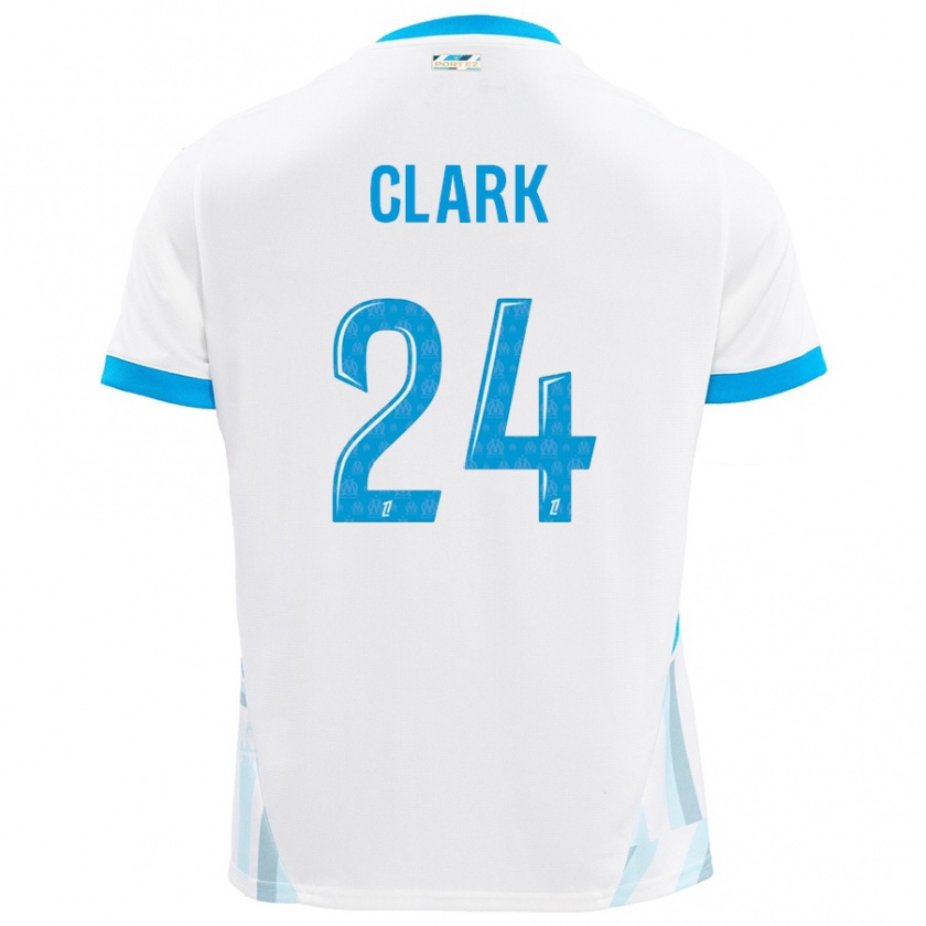 Kandiny Niño Camiseta Ashley Clark #24 Blanco Azul Cielo 1ª Equipación 2024/25 La Camisa Chile