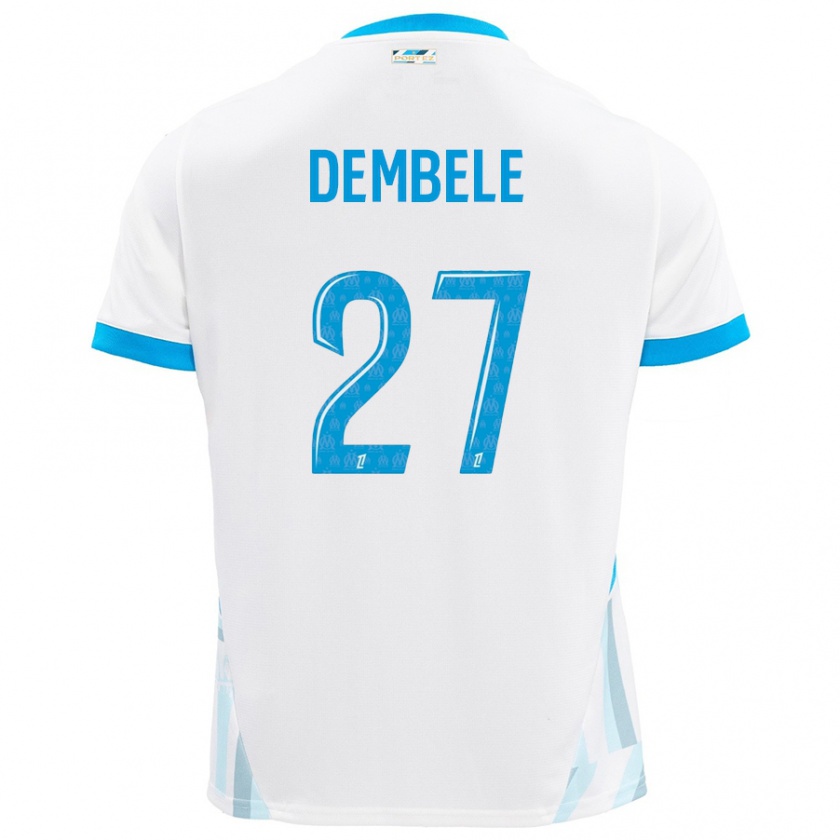 Kandiny Niño Camiseta Coumba Dembélé #27 Blanco Azul Cielo 1ª Equipación 2024/25 La Camisa Chile