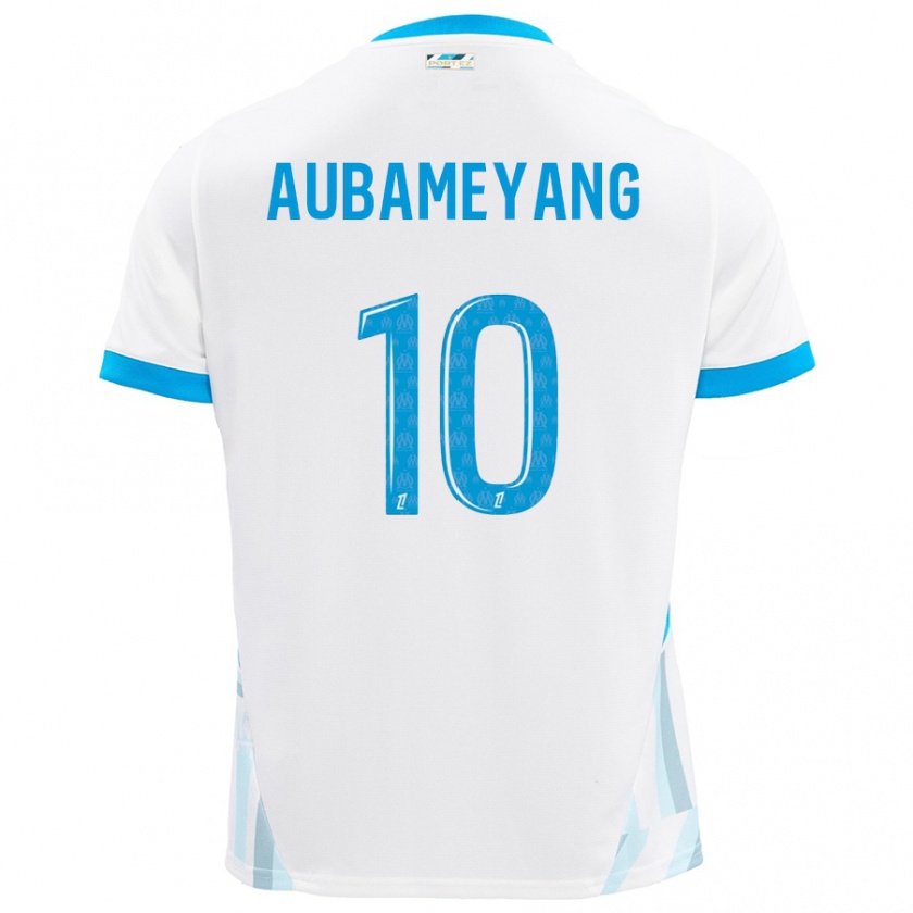 Kandiny Niño Camiseta Pierre-Emerick Aubameyang #10 Blanco Azul Cielo 1ª Equipación 2024/25 La Camisa Chile