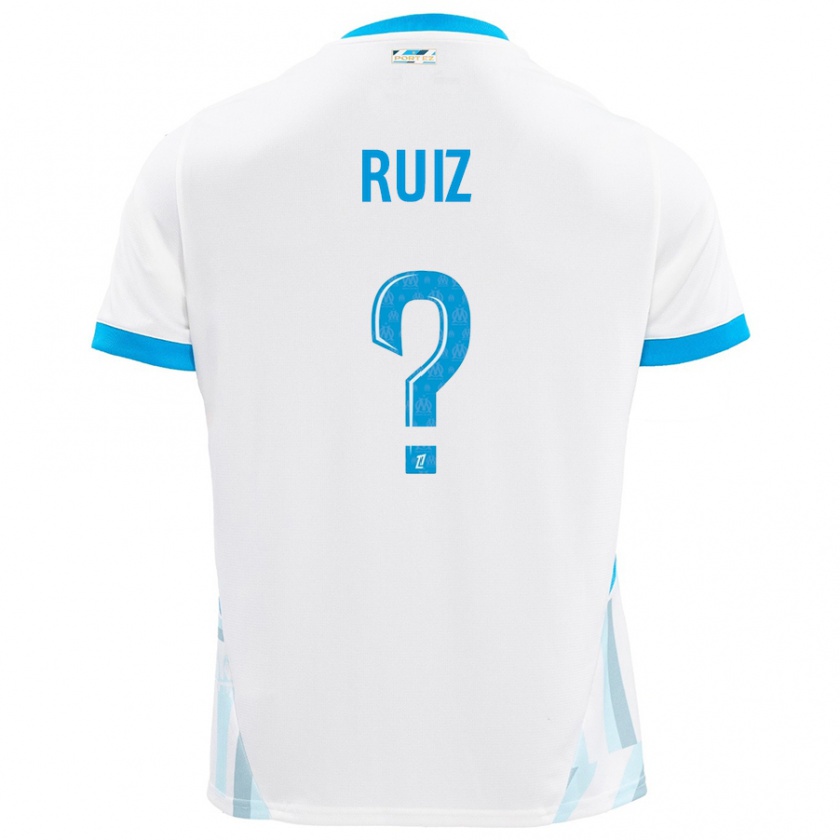 Kandiny Niño Camiseta Pedro Ruiz #0 Blanco Azul Cielo 1ª Equipación 2024/25 La Camisa Chile