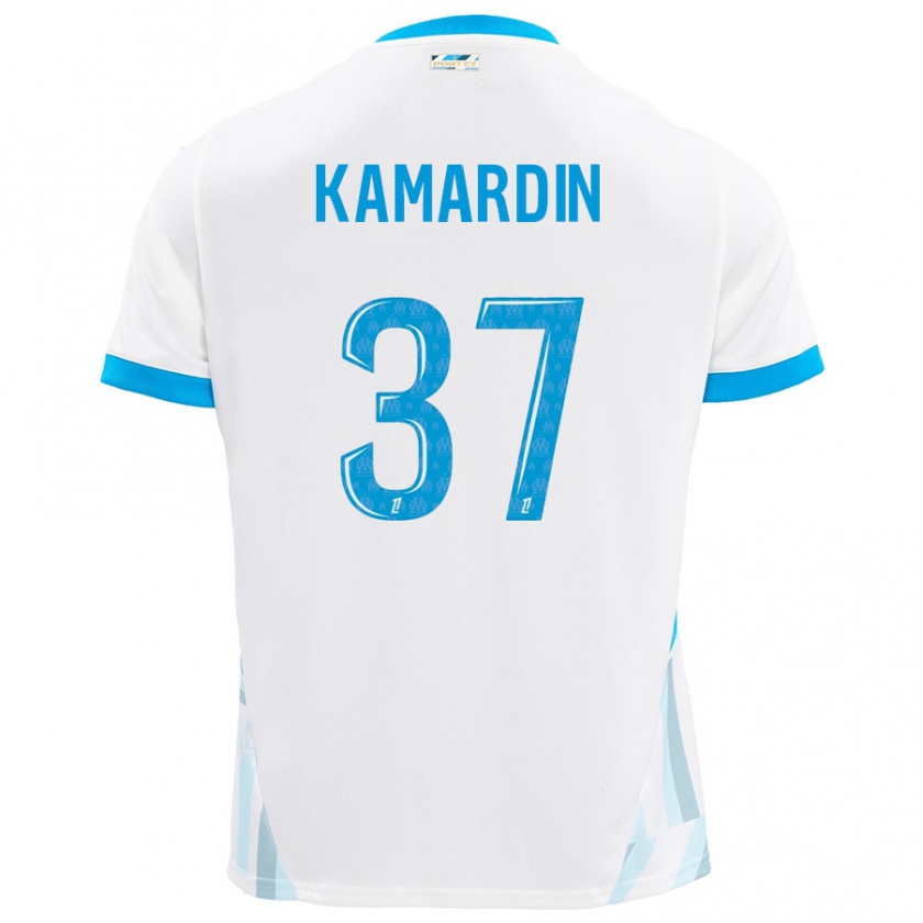 Kandiny Niño Camiseta Aaron Kamardin #37 Blanco Azul Cielo 1ª Equipación 2024/25 La Camisa Chile