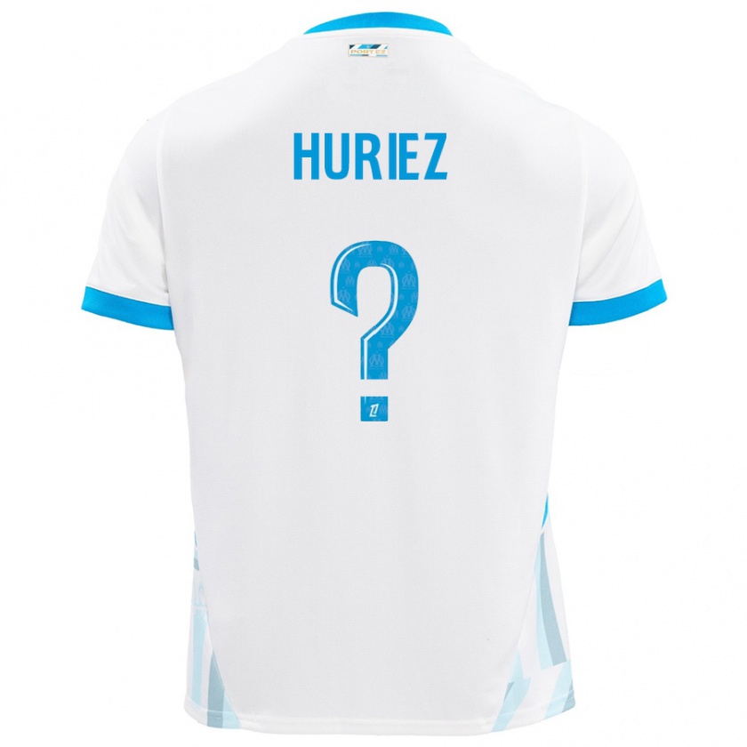 Kandiny Niño Camiseta Evan Huriez #0 Blanco Azul Cielo 1ª Equipación 2024/25 La Camisa Chile