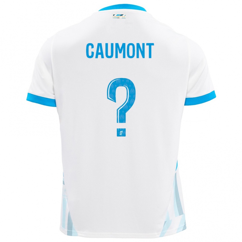 Kandiny Niño Camiseta Enzo Caumont #0 Blanco Azul Cielo 1ª Equipación 2024/25 La Camisa Chile