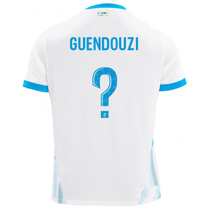 Kandiny Niño Camiseta Milan Guendouzi #0 Blanco Azul Cielo 1ª Equipación 2024/25 La Camisa Chile