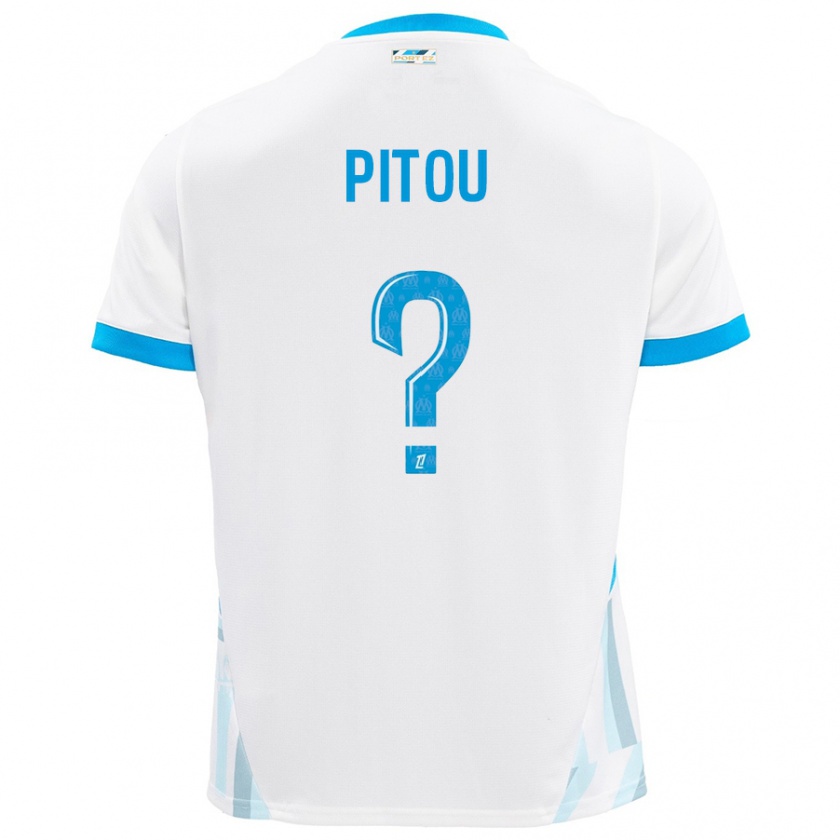 Kandiny Niño Camiseta Jonathan Pitou #0 Blanco Azul Cielo 1ª Equipación 2024/25 La Camisa Chile