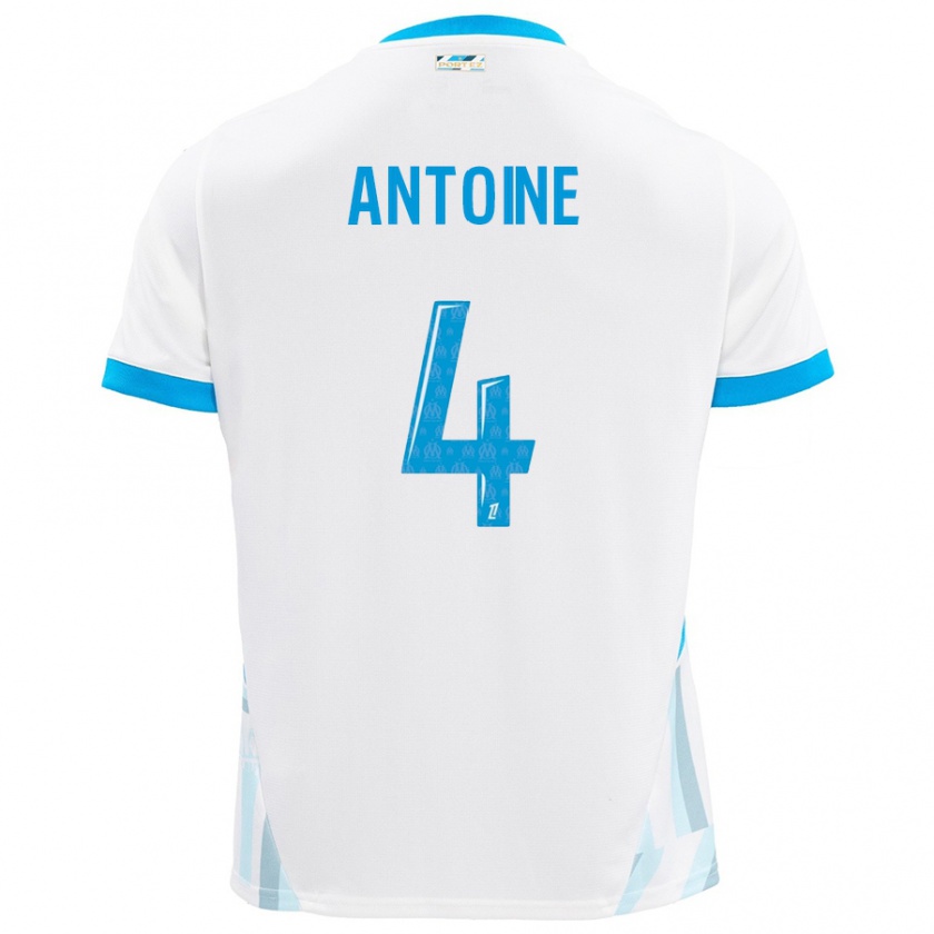 Kandiny Niño Camiseta Maud Antoine #4 Blanco Azul Cielo 1ª Equipación 2024/25 La Camisa Chile