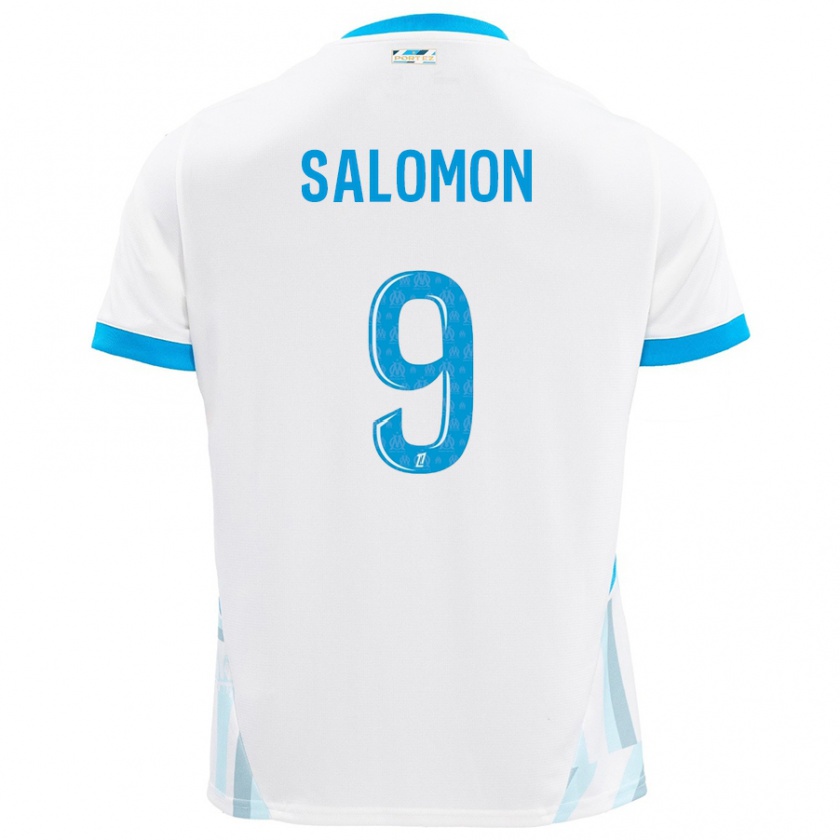 Kandiny Niño Camiseta Maeva Salomon #9 Blanco Azul Cielo 1ª Equipación 2024/25 La Camisa Chile