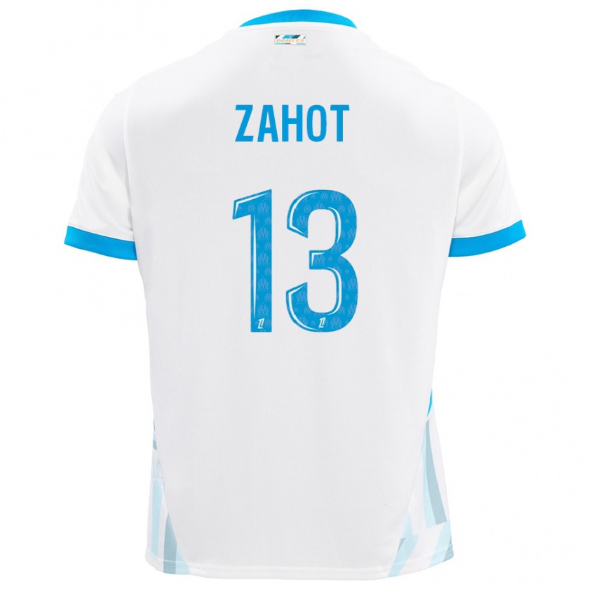 Kandiny Niño Camiseta Sarah Zahot #13 Blanco Azul Cielo 1ª Equipación 2024/25 La Camisa Chile