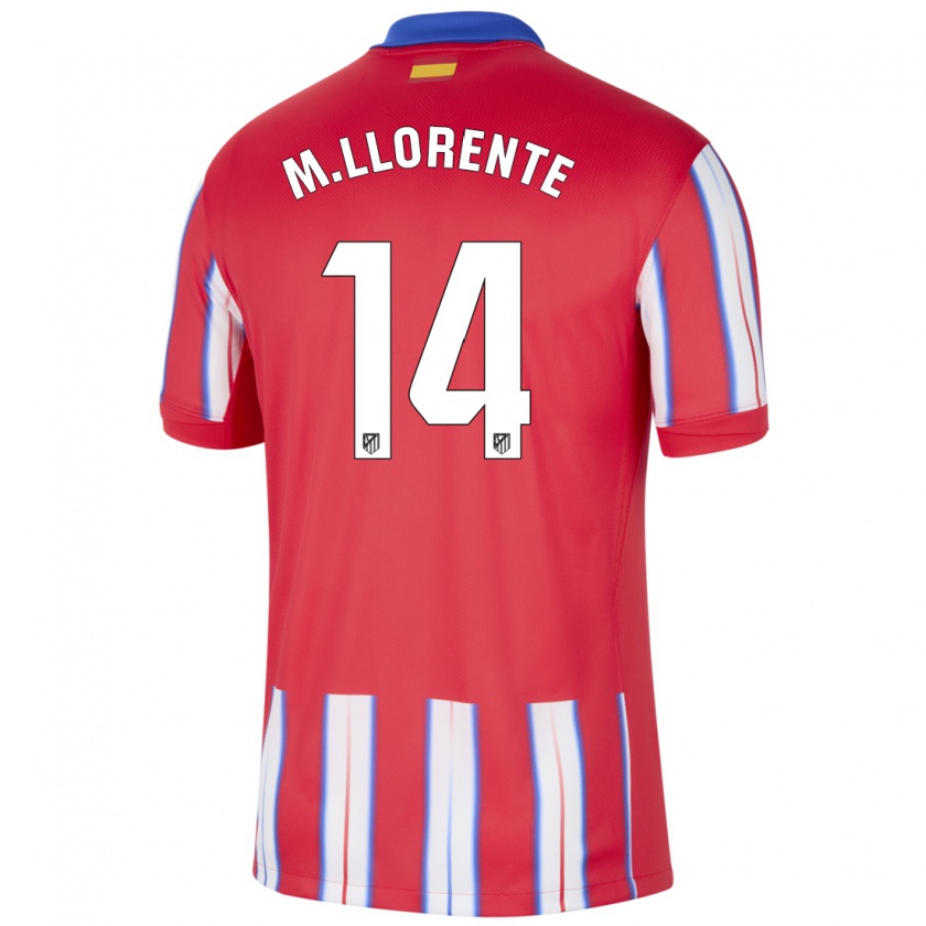 Kandiny Niño Camiseta Marcos Llorente #14 Rojo Blanco Azul 1ª Equipación 2024/25 La Camisa Chile