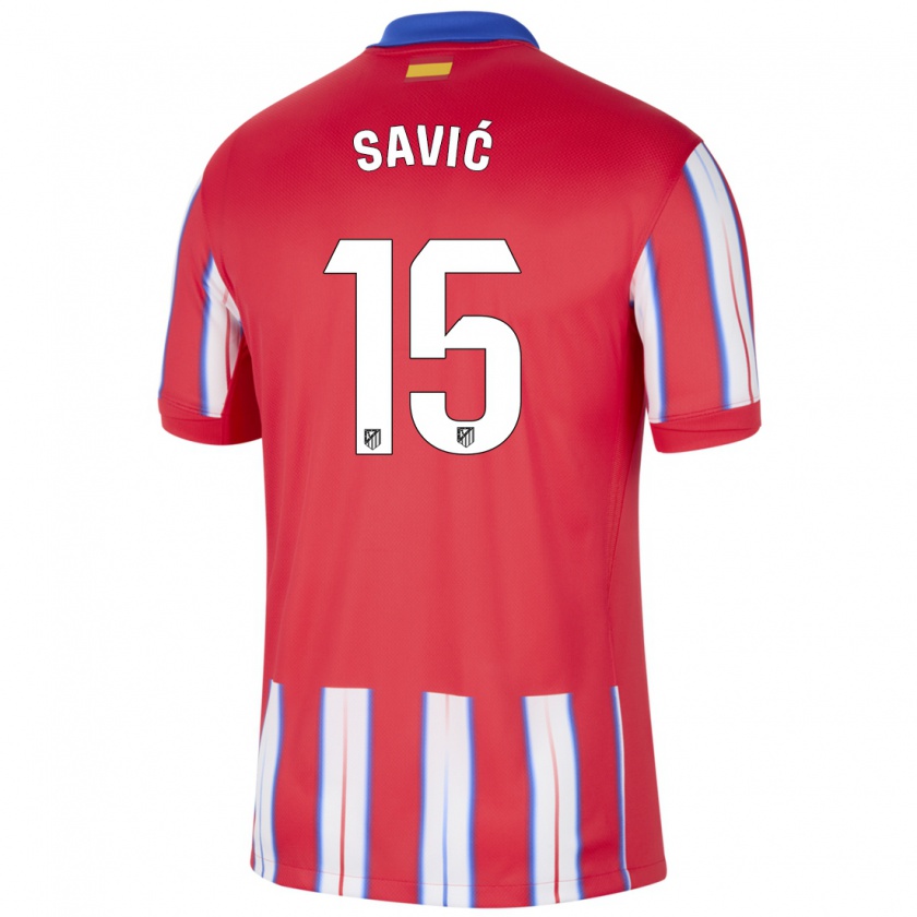 Kandiny Niño Camiseta Stefan Savic #15 Rojo Blanco Azul 1ª Equipación 2024/25 La Camisa Chile