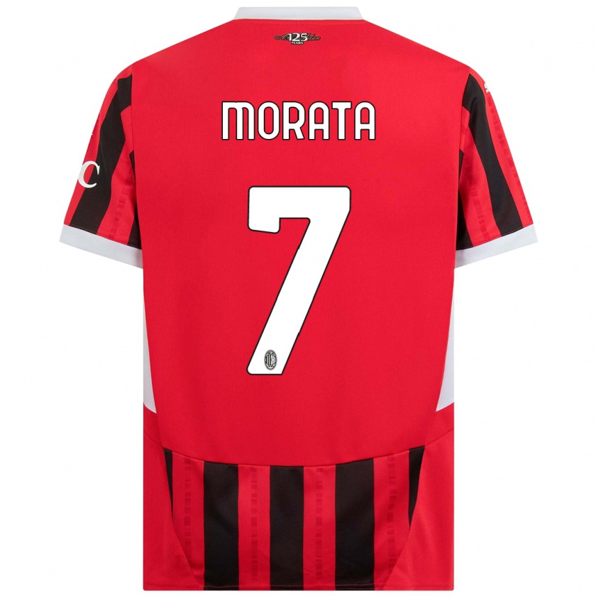 Kandiny Niño Camiseta Álvaro Morata #7 Rojo Negro 1ª Equipación 2024/25 La Camisa Chile