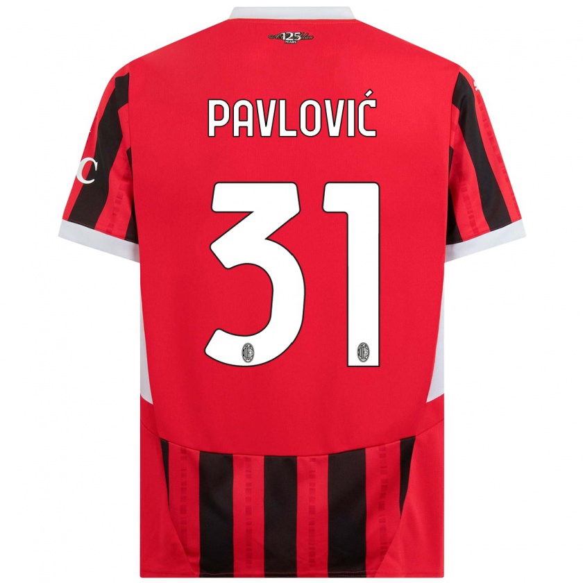 Kandiny Niño Camiseta Strahinja Pavlović #31 Rojo Negro 1ª Equipación 2024/25 La Camisa Chile