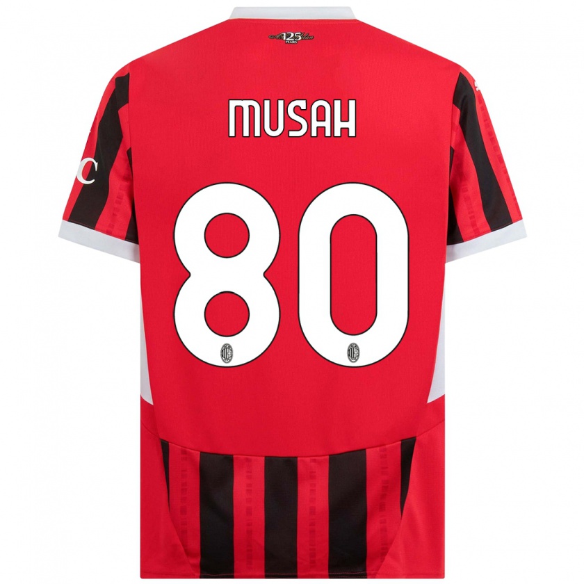 Kandiny Niño Camiseta Yunus Musah #80 Rojo Negro 1ª Equipación 2024/25 La Camisa Chile