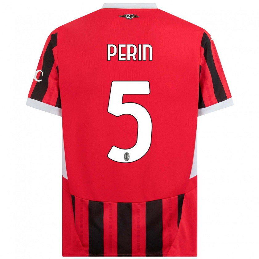 Kandiny Niño Camiseta Ernesto Perin #5 Rojo Negro 1ª Equipación 2024/25 La Camisa Chile