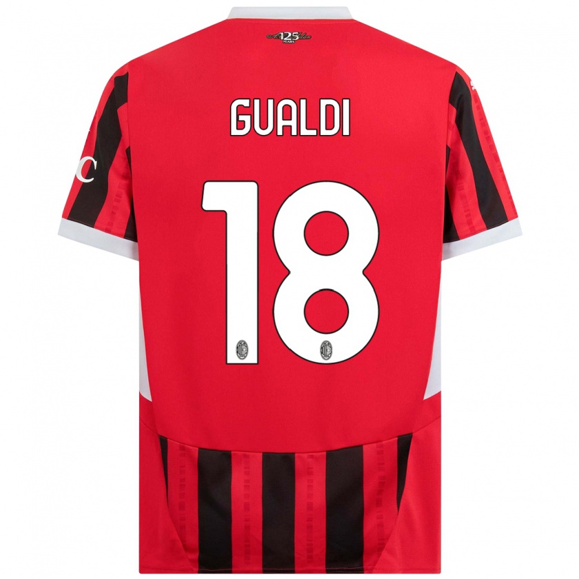 Kandiny Niño Camiseta Andrea Gualdi #18 Rojo Negro 1ª Equipación 2024/25 La Camisa Chile