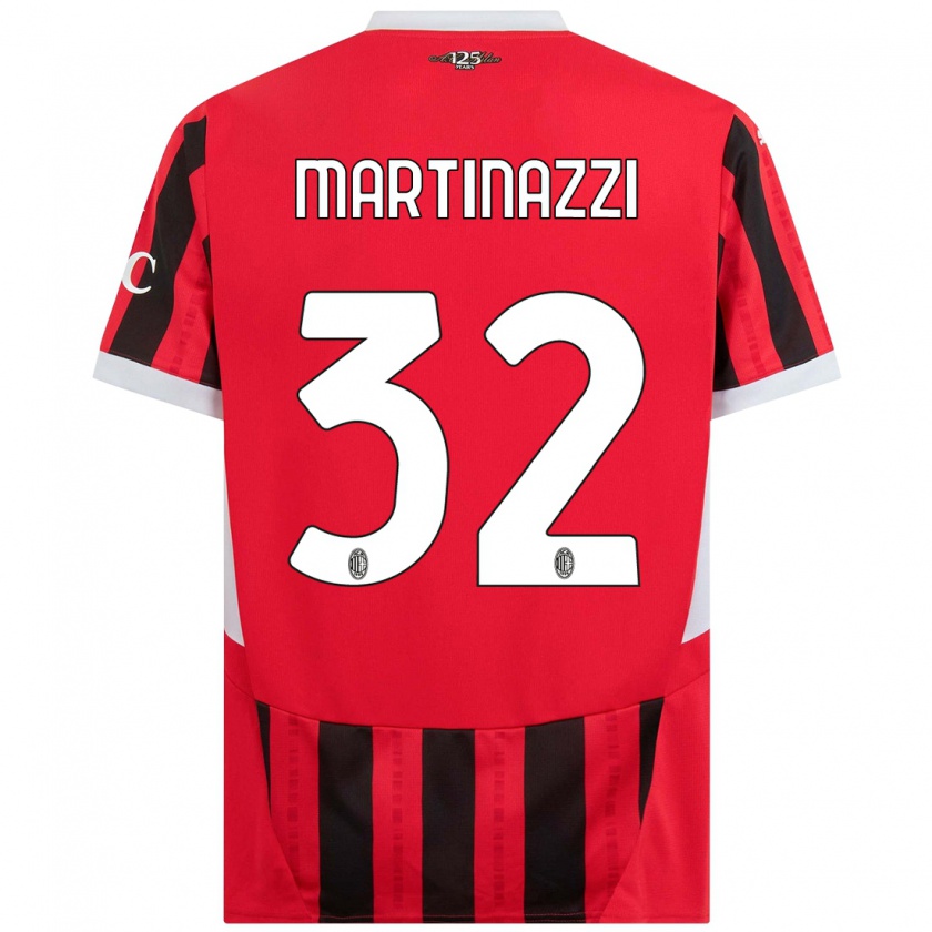 Kandiny Niño Camiseta Luca Martinazzi #32 Rojo Negro 1ª Equipación 2024/25 La Camisa Chile