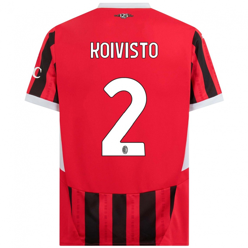 Kandiny Niño Camiseta Emma Koivisto #2 Rojo Negro 1ª Equipación 2024/25 La Camisa Chile