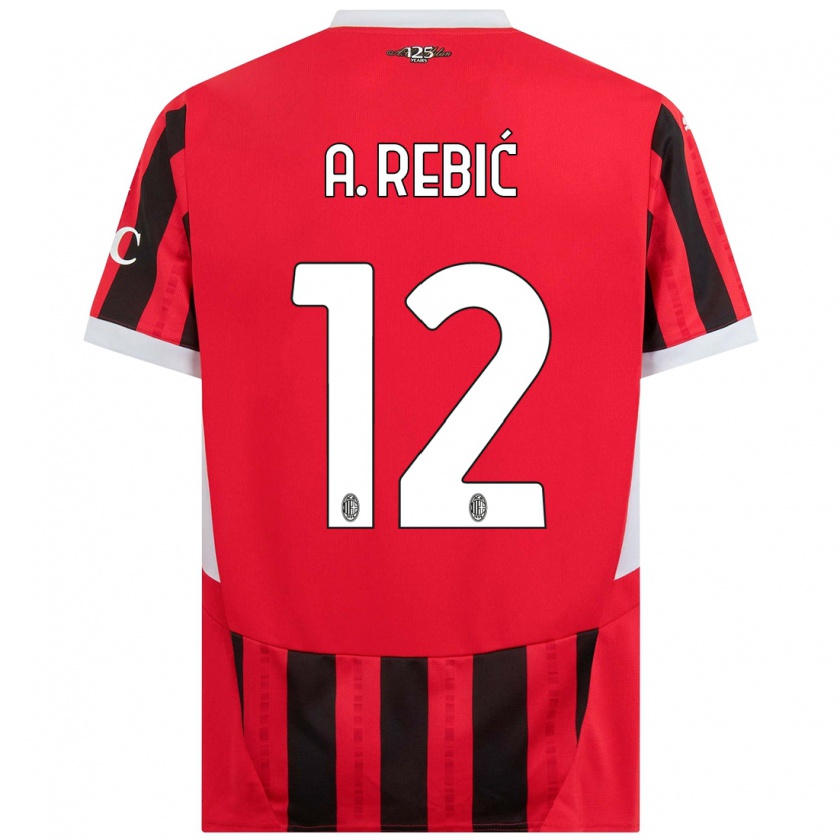 Kandiny Niño Camiseta Ante Rebic #12 Rojo Negro 1ª Equipación 2024/25 La Camisa Chile