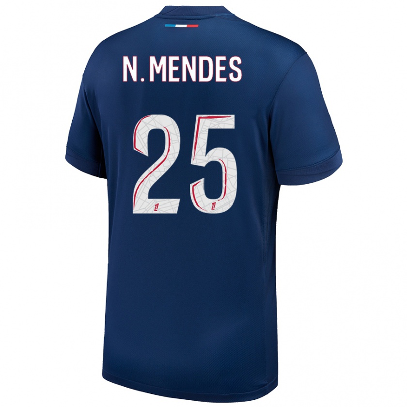 Kandiny Niño Camiseta Nuno Mendes #25 Azul Marino Blanco 1ª Equipación 2024/25 La Camisa Chile