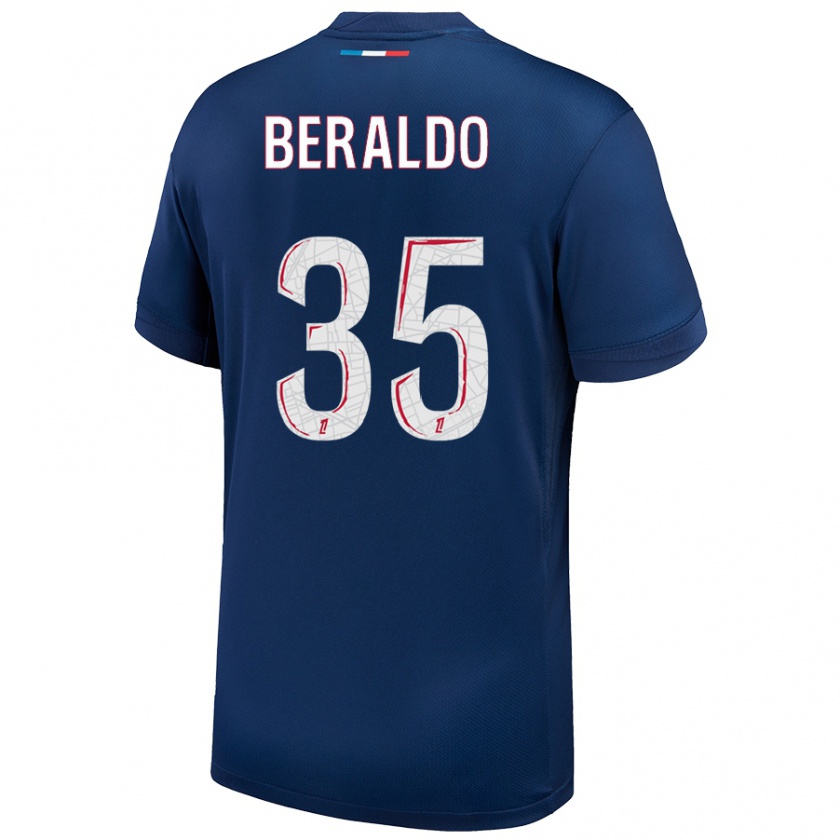 Kandiny Niño Camiseta Lucas Beraldo #35 Azul Marino Blanco 1ª Equipación 2024/25 La Camisa Chile