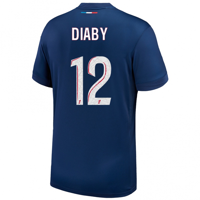 Kandiny Niño Camiseta Ibrahima Diaby #12 Azul Marino Blanco 1ª Equipación 2024/25 La Camisa Chile