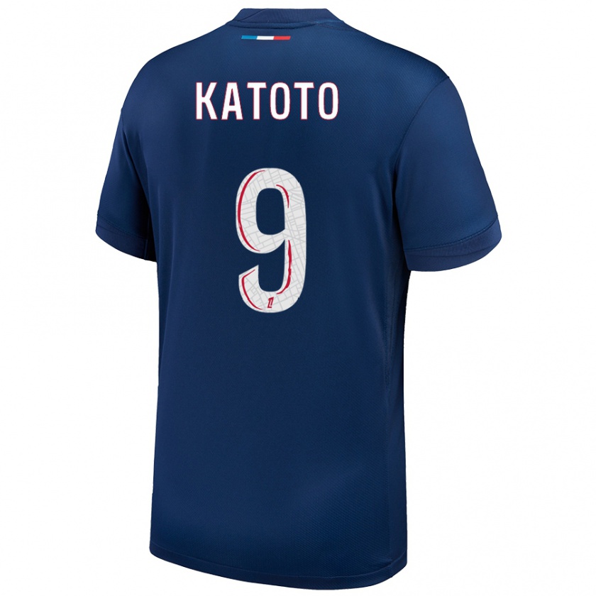 Kandiny Niño Camiseta Marie-Antoinette Katoto #9 Azul Marino Blanco 1ª Equipación 2024/25 La Camisa Chile