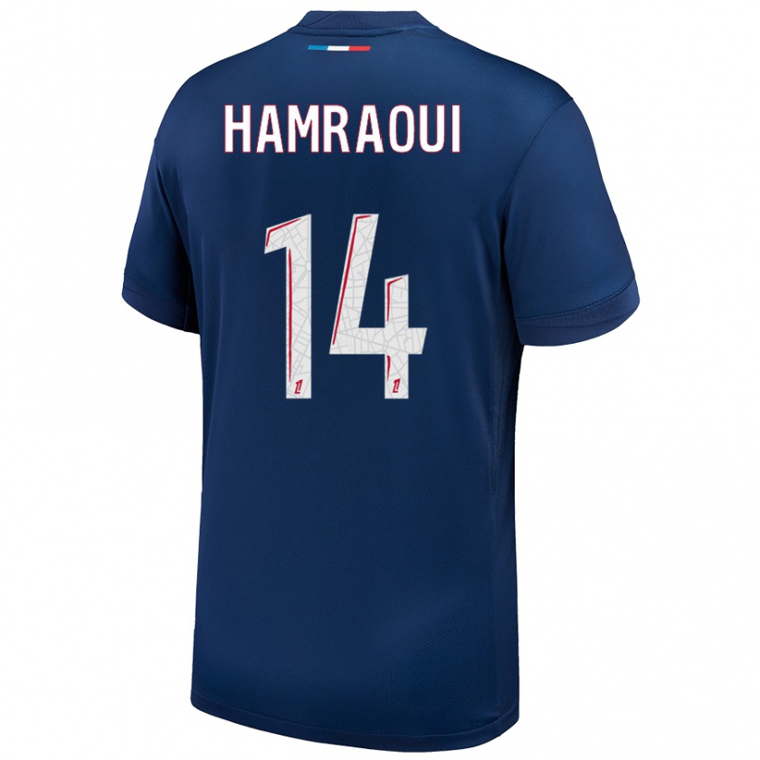 Kandiny Niño Camiseta Kheira Hamraoui #14 Azul Marino Blanco 1ª Equipación 2024/25 La Camisa Chile