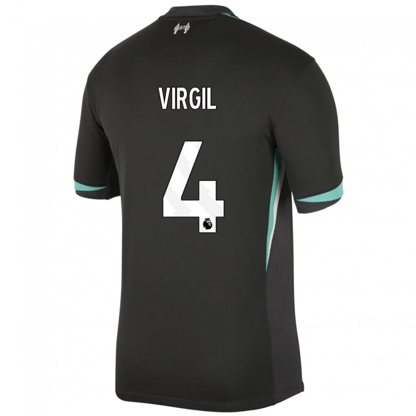 Kandiny Niño Camiseta Virgil Van Dijk #4 Negro Antracita Blanco 2ª Equipación 2024/25 La Camisa Chile