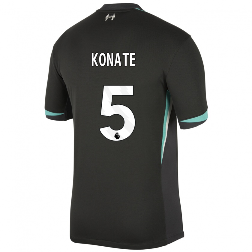 Kandiny Niño Camiseta Ibrahima Konaté #5 Negro Antracita Blanco 2ª Equipación 2024/25 La Camisa Chile