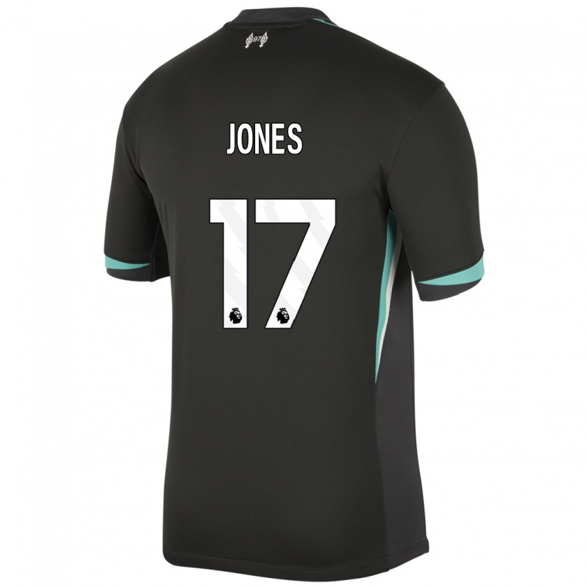 Kandiny Niño Camiseta Curtis Jones #17 Negro Antracita Blanco 2ª Equipación 2024/25 La Camisa Chile