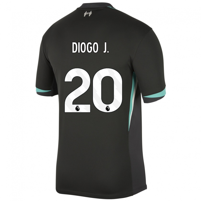 Kandiny Niño Camiseta Diogo Jota #20 Negro Antracita Blanco 2ª Equipación 2024/25 La Camisa Chile