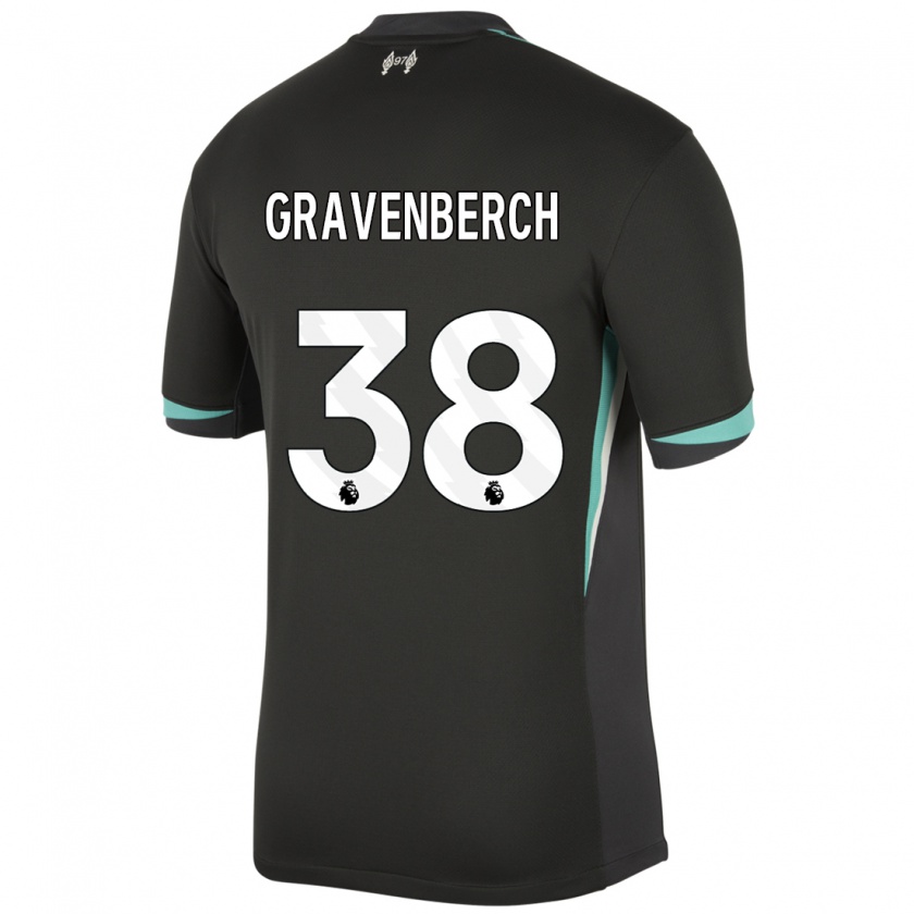 Kandiny Niño Camiseta Ryan Gravenberch #38 Negro Antracita Blanco 2ª Equipación 2024/25 La Camisa Chile