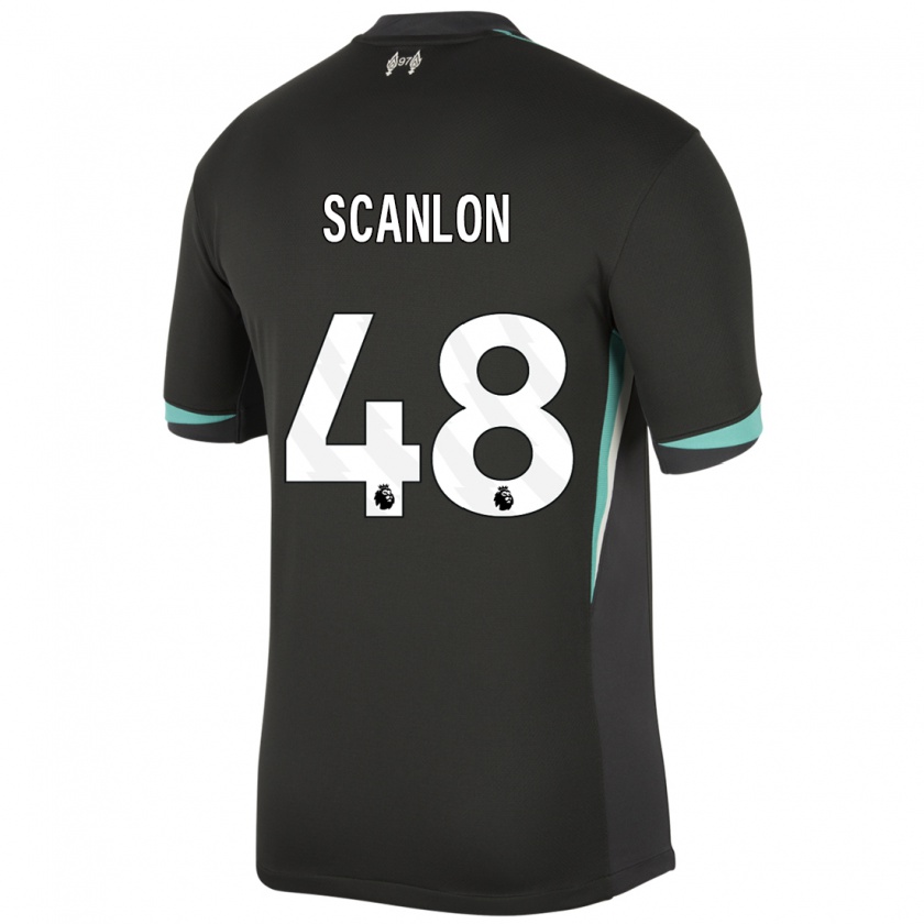 Kandiny Niño Camiseta Calum Scanlon #48 Negro Antracita Blanco 2ª Equipación 2024/25 La Camisa Chile