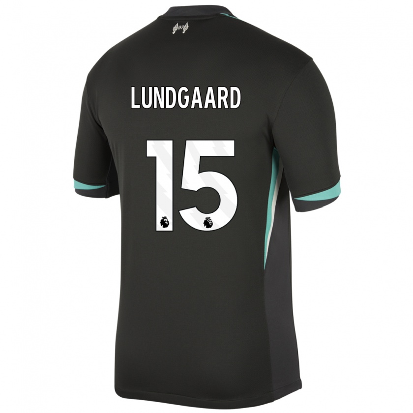 Kandiny Niño Camiseta Sofie Lundgaard #15 Negro Antracita Blanco 2ª Equipación 2024/25 La Camisa Chile