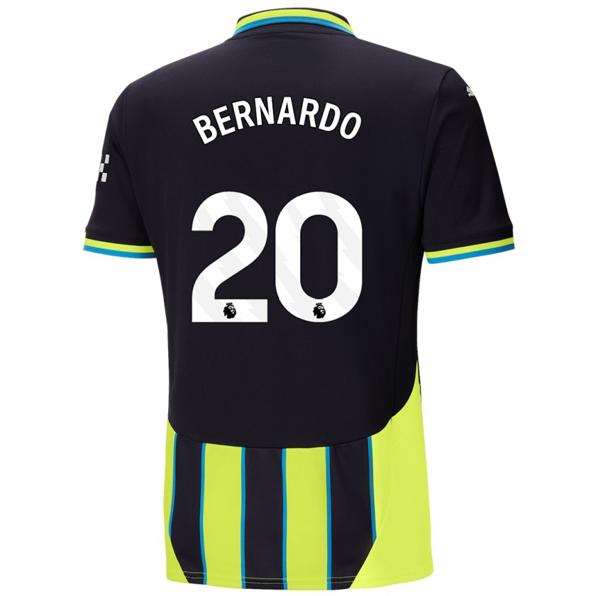 Kandiny Niño Camiseta Bernardo Silva #20 Azul Amarillo 2ª Equipación 2024/25 La Camisa Chile